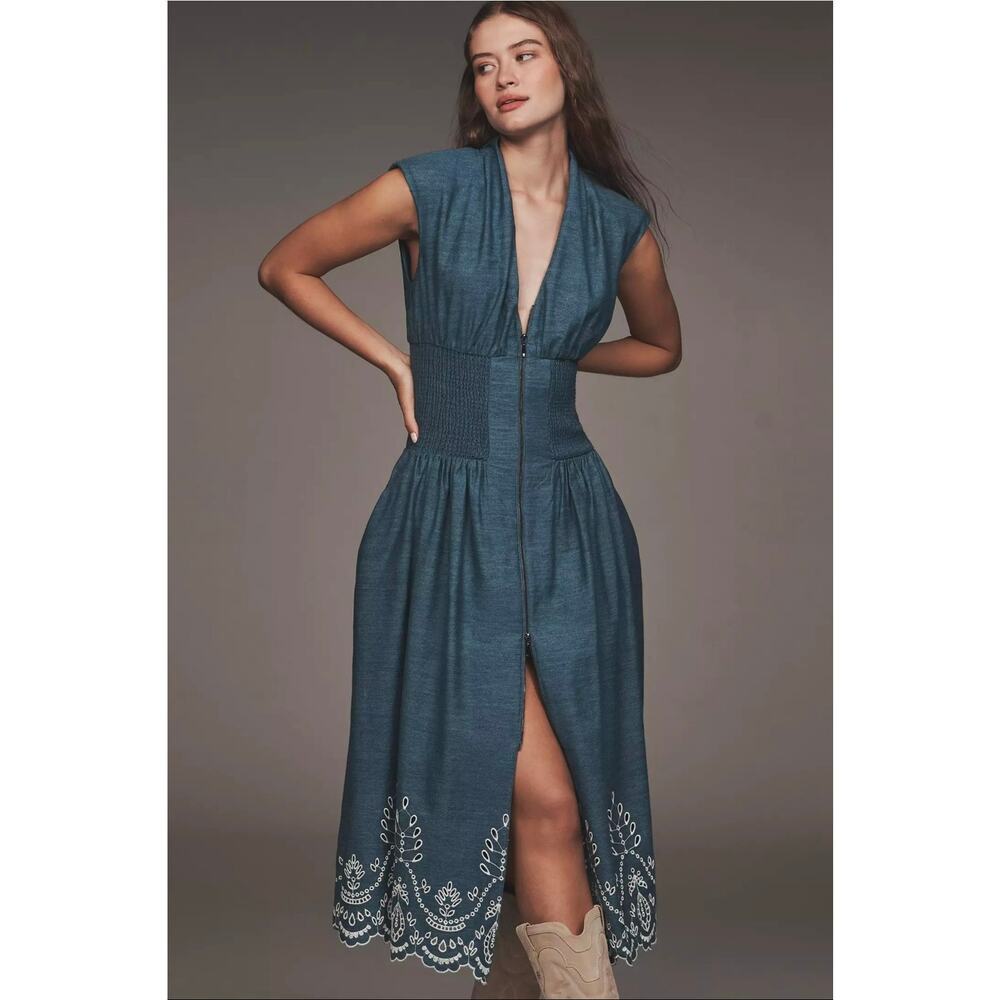 NWT Anthropologie The Tommie Denim Eyelet Trim Dress.  Size XL. Ret. $228